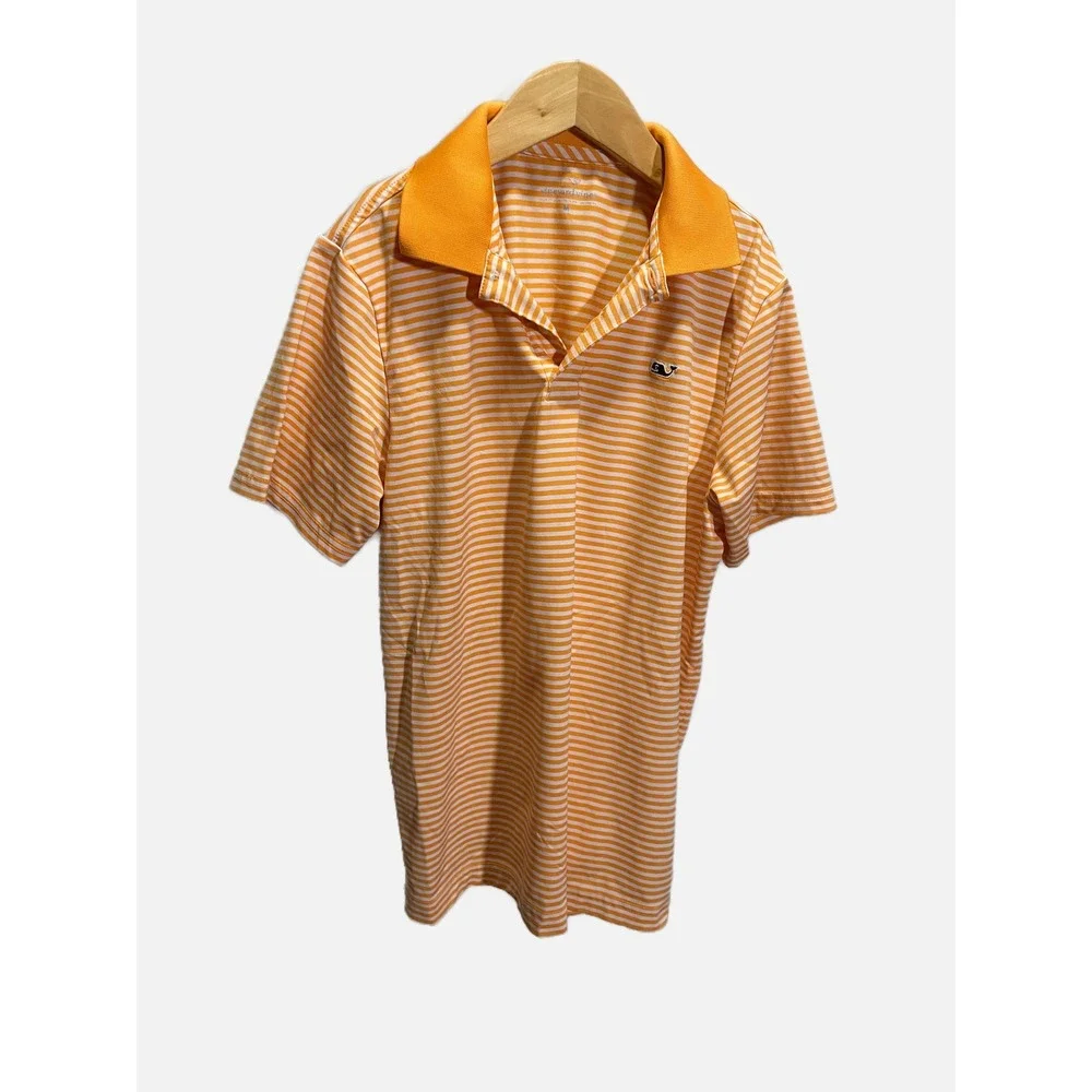 Vineyard Vines Polo Shirt Kids Medium Orange Striped Performance Preppy Golf